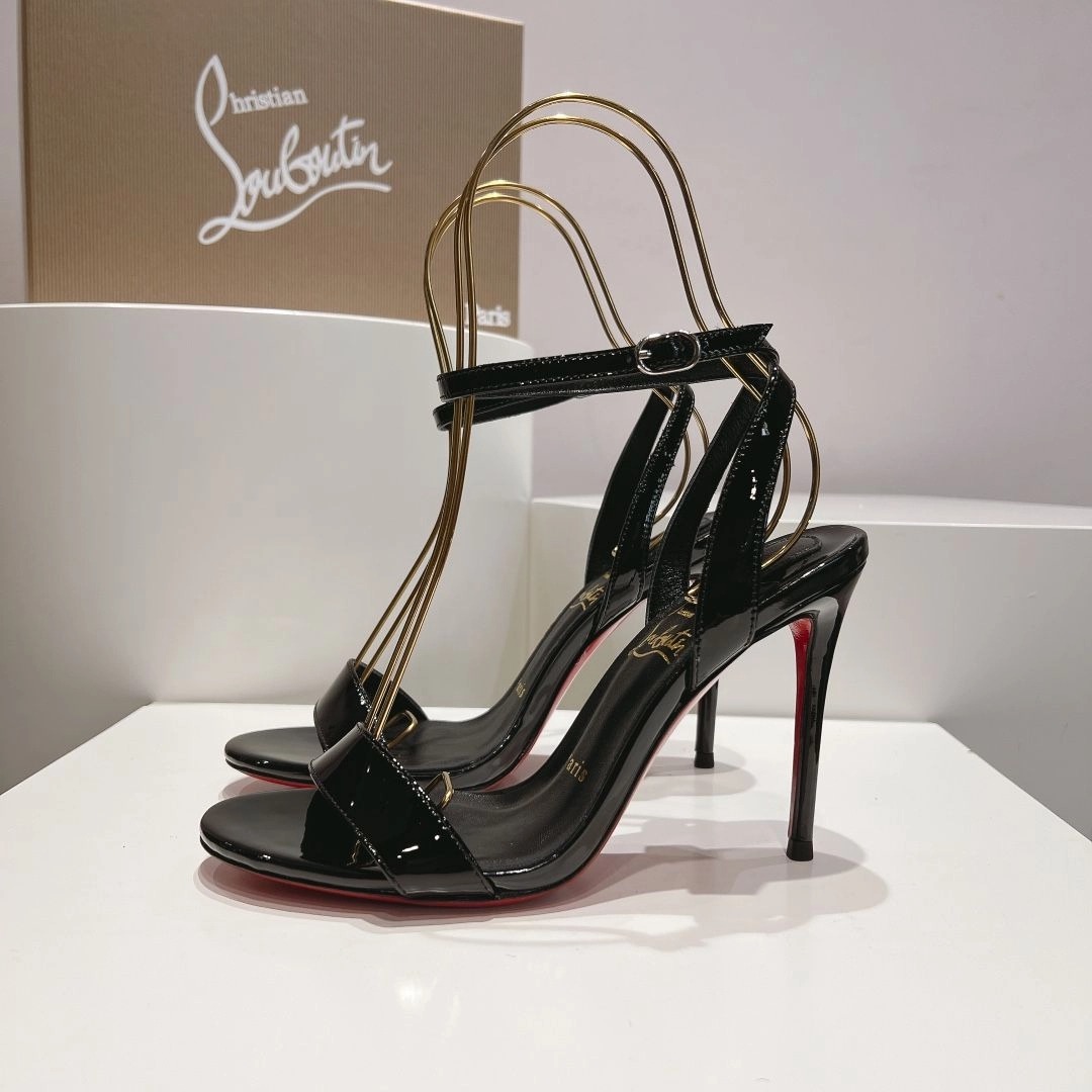 Christian Louboutin Loubigirl 100 mm Sandales en Cuir Verni Noir – Image 2