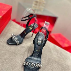 Christian Louboutin Loubigirl Chain 100mm Sandales en Cuir Calf Noir