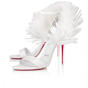Sandales à lanières Christian Louboutin Loubigirl Raffia 100 mm, cuir nappa et raphia Bianco