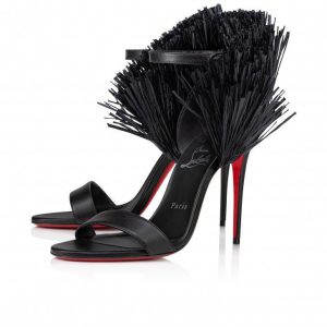 Sandales à lanières Christian Louboutin Loubigirl Raffia 100 mm, cuir nappa et raphia noir