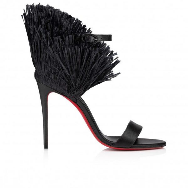 Sandales à lanières Christian Louboutin Loubigirl Raffia 100 mm, cuir nappa et raphia noir – Image 2