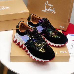 Christian Louboutin Baskets Plates Femme Loubishark Donna Cuir et Suédé Multicolore