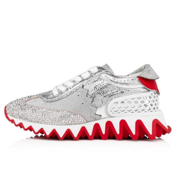 Christian Louboutin Baskets Loubishark P Strass Cuir de veau pailleté et Strass Argent – Image 2