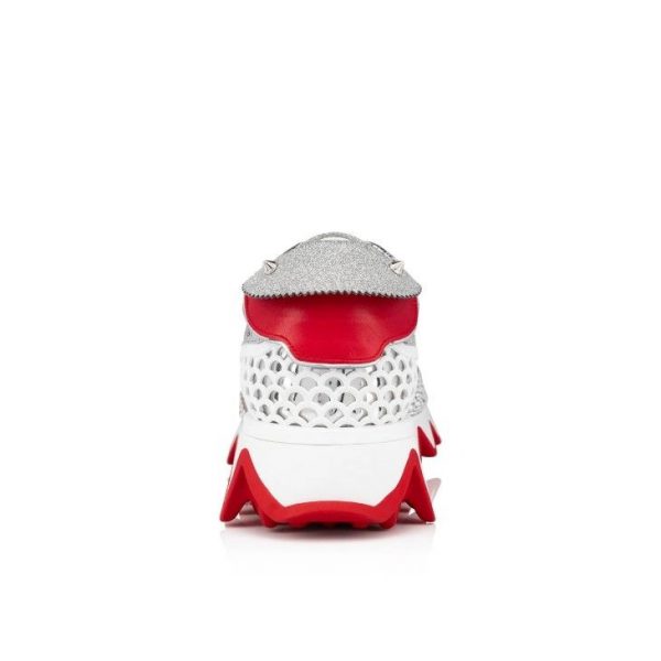 Christian Louboutin Baskets Loubishark P Strass Cuir de veau pailleté et Strass Argent – Image 4