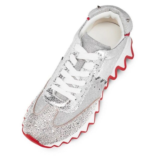 Christian Louboutin Baskets Loubishark P Strass Cuir de veau pailleté et Strass Argent – Image 3