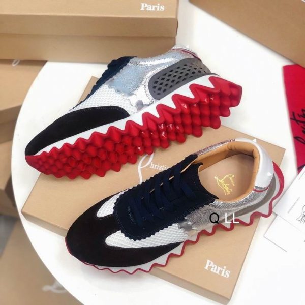 Christian Louboutin Baskets Femme Loubishark Cuir de veau et Suédé Multicolore – Image 3