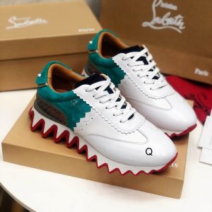 Christian Louboutin Baskets Femme Loubishark Cuir suédé et de veau Blanc Bleu