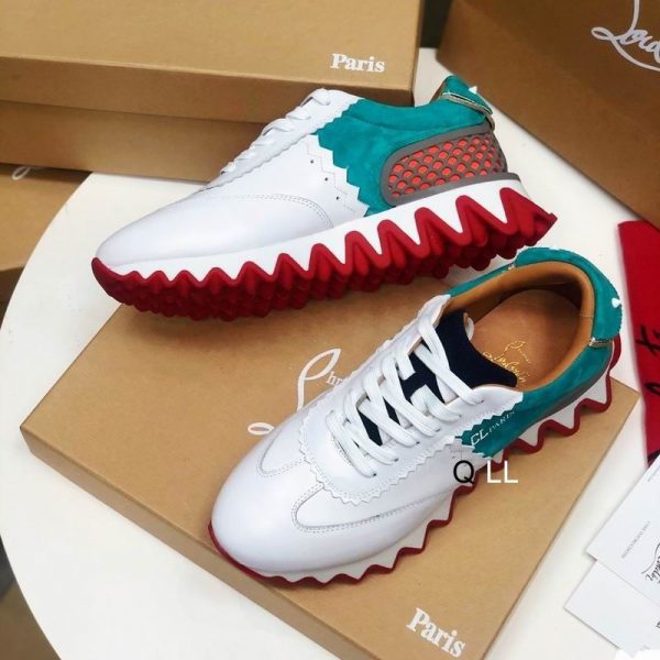Christian Louboutin Baskets Femme Loubishark Cuir suédé et de veau Blanc Bleu – Image 2