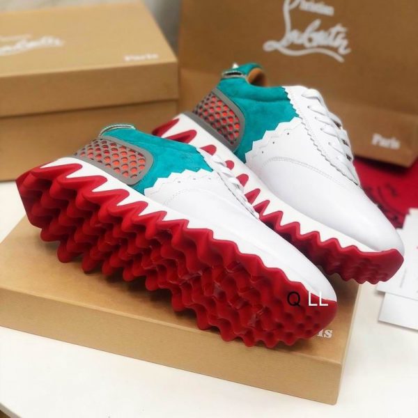 Christian Louboutin Baskets Femme Loubishark Cuir suédé et de veau Blanc Bleu – Image 4