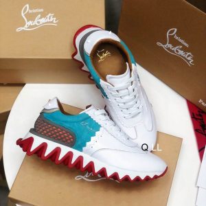 Christian Louboutin Baskets Femme Loubishark Cuir suédé et cuir Blanc Bleu
