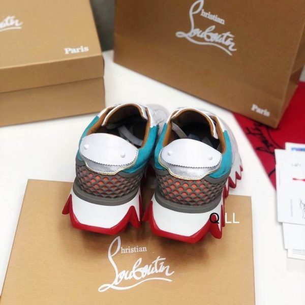 Christian Louboutin Baskets Femme Loubishark Cuir suédé et cuir Blanc Bleu – Image 4