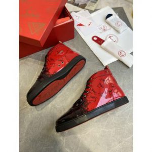 Christian Louboutin Baskets Hautes Louis Flat Degraloubi Cuir verni Noir Rouge