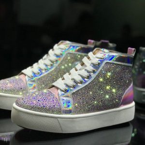 Christian Louboutin Baskets Hautes Louis Flat Cristaux Ornés Cuir iridescent Rose