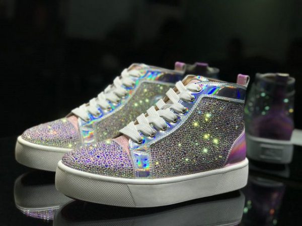 Christian Louboutin Baskets Hautes Louis Flat Cristaux Ornés Cuir iridescent Rose