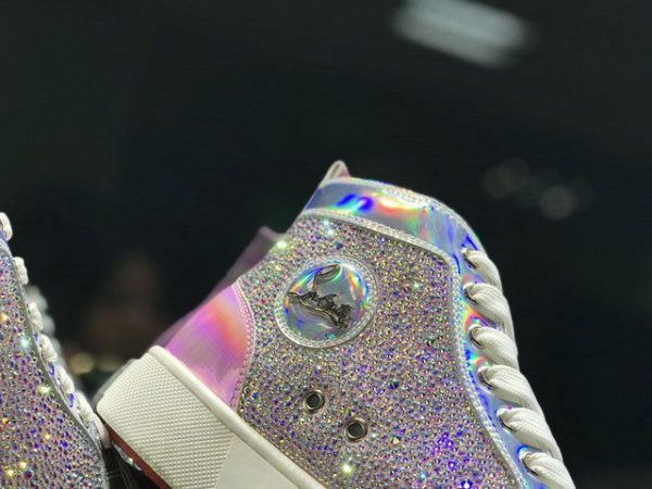 Christian Louboutin Baskets Hautes Louis Flat Cristaux Ornés Cuir iridescent Rose – Image 2