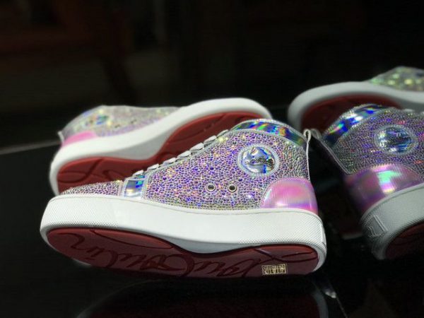 Christian Louboutin Baskets Hautes Louis Flat Cristaux Ornés Cuir iridescent Rose – Image 4