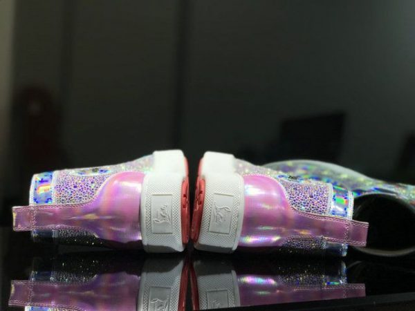 Christian Louboutin Baskets Hautes Louis Flat Cristaux Ornés Cuir iridescent Rose – Image 5