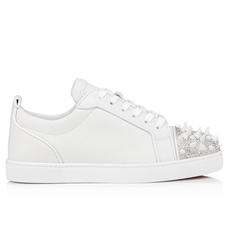 Christian Louboutin Louis Junior P Pik Pik Strass Baskets Femme en Cuir de Veau Blanc – Image 2