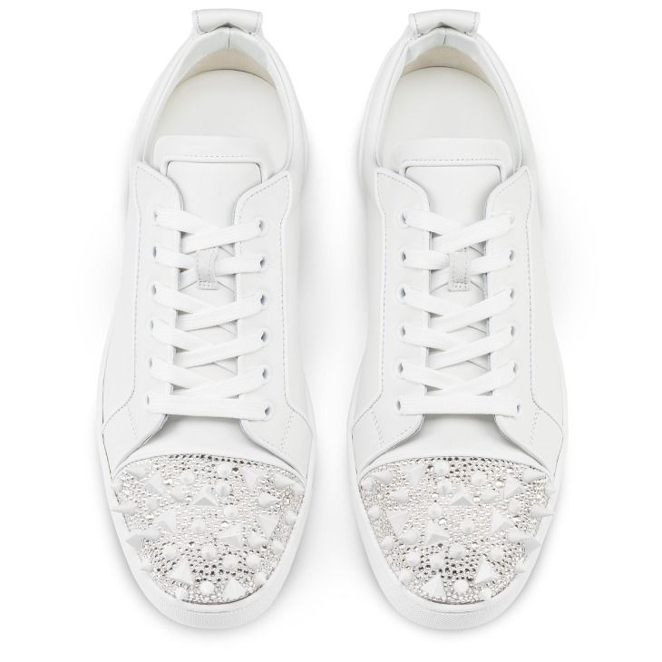 Christian Louboutin Louis Junior P Pik Pik Strass Baskets Femme en Cuir de Veau Blanc – Image 4