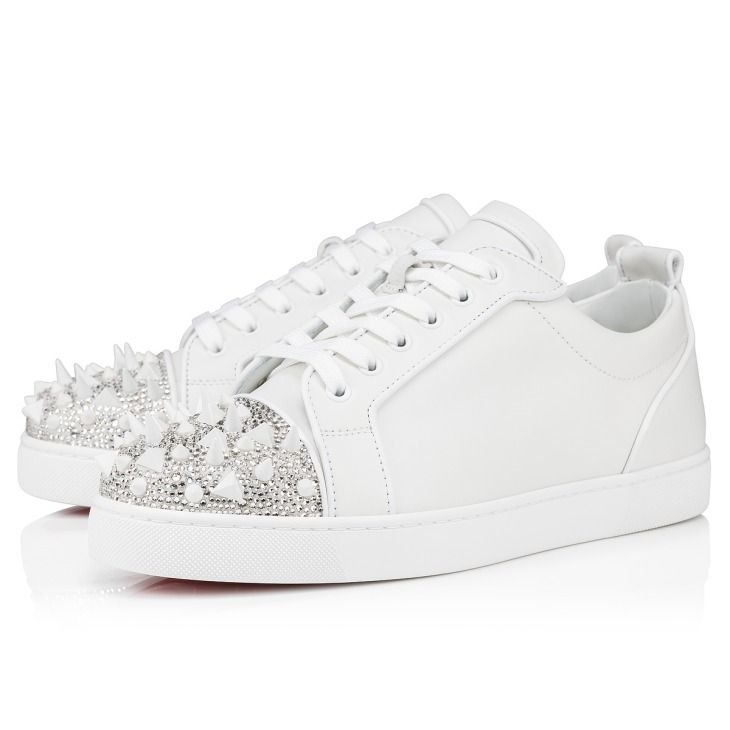 Christian Louboutin Louis Junior P Pik Pik Strass Baskets Femme en Cuir de Veau Blanc