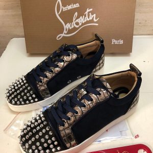 Christian Louboutin Baskets Femme Louis Junior Spike Basses Cuir et Veau velours Noir