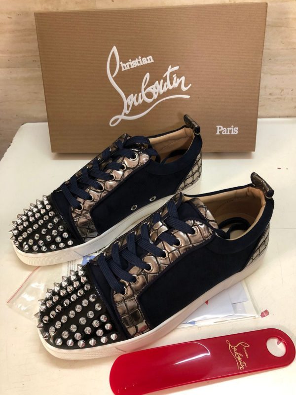 Christian Louboutin Baskets Femme Louis Junior Spike Basses Cuir et Veau velours Noir