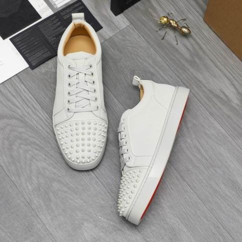 Christian Louboutin Baskets Louis Junior Spikes Cuir de veau Blanc – Image 4