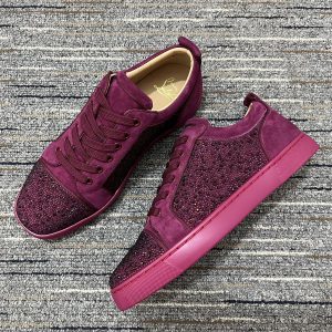Christian Louboutin Baskets Femme Louis Junior Strass Cuir suédé Bourgogne