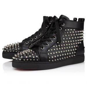 Christian Louboutin Baskets Hautes Femme Louis Night Spikes Cuir de veau et Nappa Noir