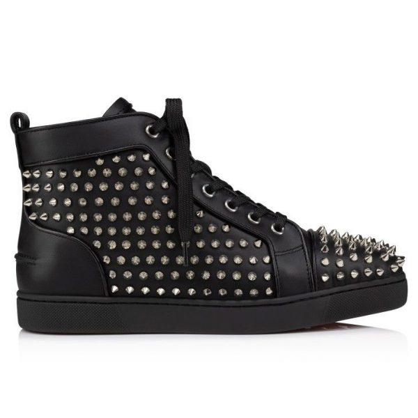 Christian Louboutin Baskets Hautes Femme Louis Night Spikes Cuir de veau et Nappa Noir – Image 2