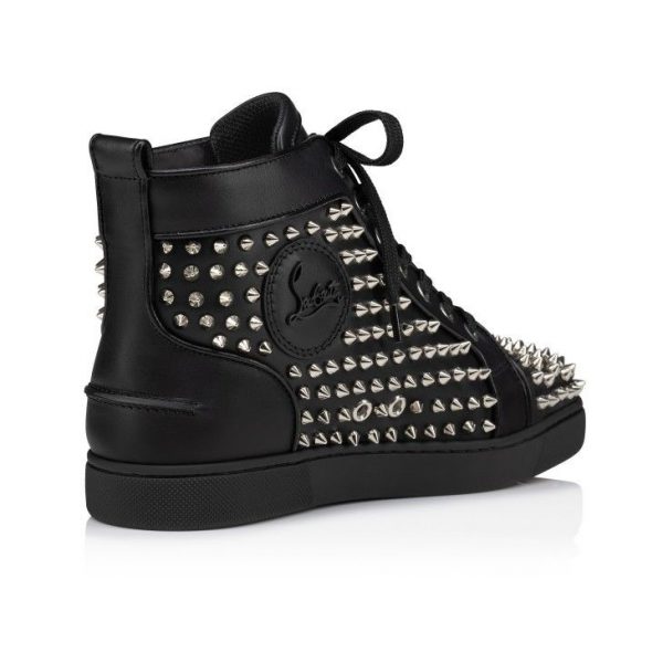Christian Louboutin Baskets Hautes Femme Louis Night Spikes Cuir de veau et Nappa Noir – Image 4