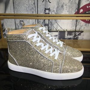 Christian Louboutin Baskets Hautes Femme Louis Orlato Plate Tissu pailleté Or