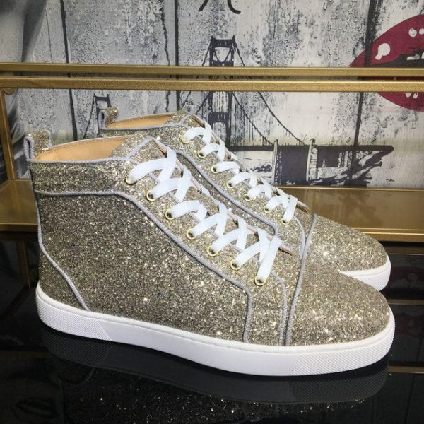 Christian Louboutin Baskets Hautes Femme Louis Orlato Plate Tissu pailleté Or