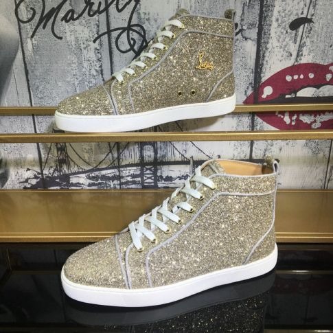 Christian Louboutin Baskets Hautes Femme Louis Orlato Plate Tissu pailleté Or – Image 2