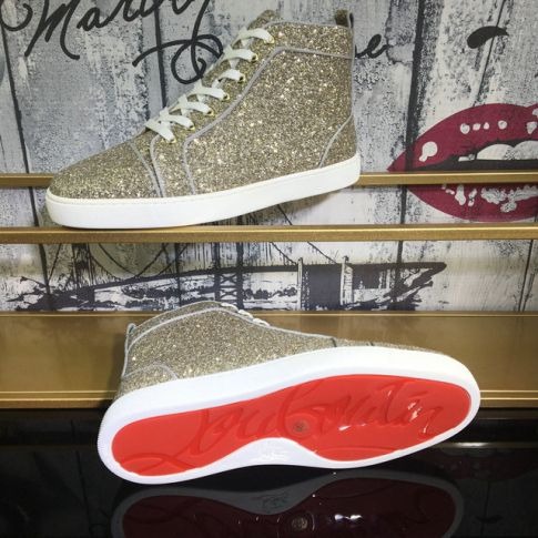 Christian Louboutin Baskets Hautes Femme Louis Orlato Plate Tissu pailleté Or – Image 3