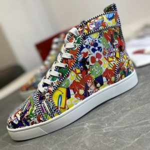Christian Louboutin Baskets Hautes Femme Louis Orlato Cuir Imagerie Graffiti Multicolore