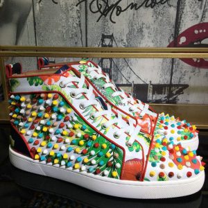 Christian Louboutin Baskets Louis Orlato Spikes Cuir craquelé Imprimé Hawaii Multicolore