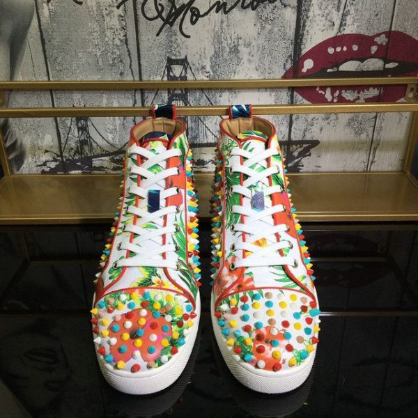 Christian Louboutin Baskets Louis Orlato Spikes Cuir craquelé Imprimé Hawaii Multicolore – Image 2