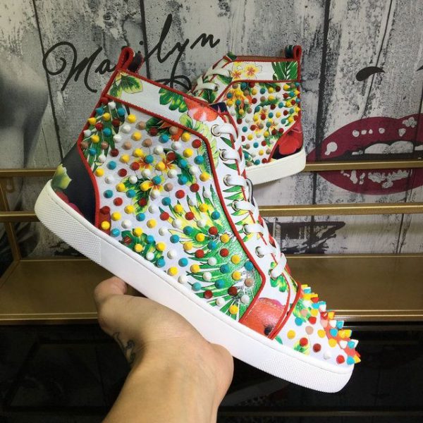 Christian Louboutin Baskets Louis Orlato Spikes Cuir craquelé Imprimé Hawaii Multicolore – Image 3