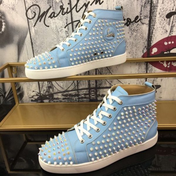 Christian Louboutin Baskets Hautes Femme Louis Spikes Cuir de veau Bleu clair – Image 2