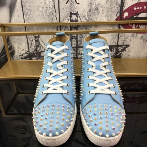 Christian Louboutin Baskets Hautes Femme Louis Spikes Cuir de veau Bleu clair – Image 3