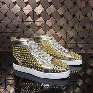 Christian Louboutin Baskets Hautes Louis Spikes Cuir texturé Or