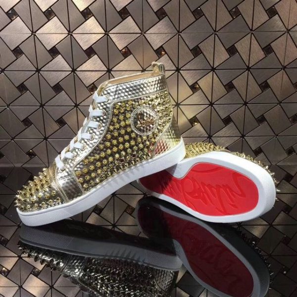 Christian Louboutin Baskets Hautes Louis Spikes Cuir texturé Or – Image 2