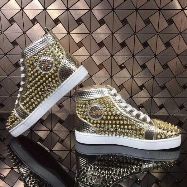 Christian Louboutin Baskets Hautes Louis Spikes Cuir texturé Or – Image 3