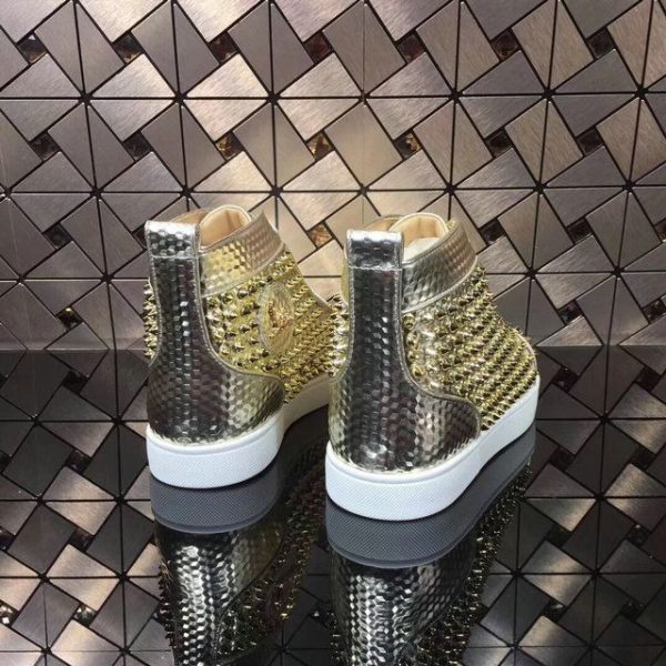 Christian Louboutin Baskets Hautes Louis Spikes Cuir texturé Or – Image 4