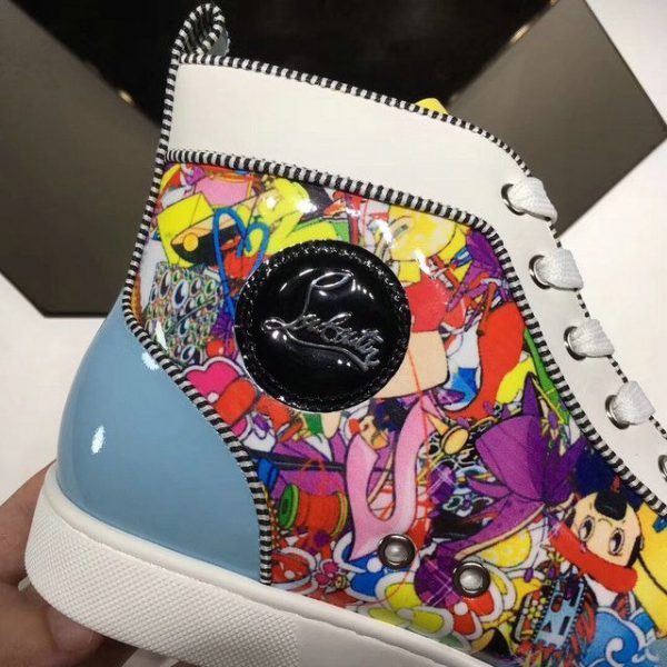 Christian Louboutin Baskets Hautes Femme Louis Spikes Orlato Cuir de veau et Cuir verni Multicolore – Image 2