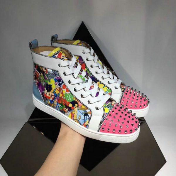 Christian Louboutin Baskets Hautes Femme Louis Spikes Orlato Cuir de veau et Cuir verni Multicolore – Image 3
