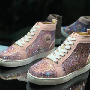 Christian Louboutin Baskets Hautes Femme Louis Strass Strass Roses Ornements Rose