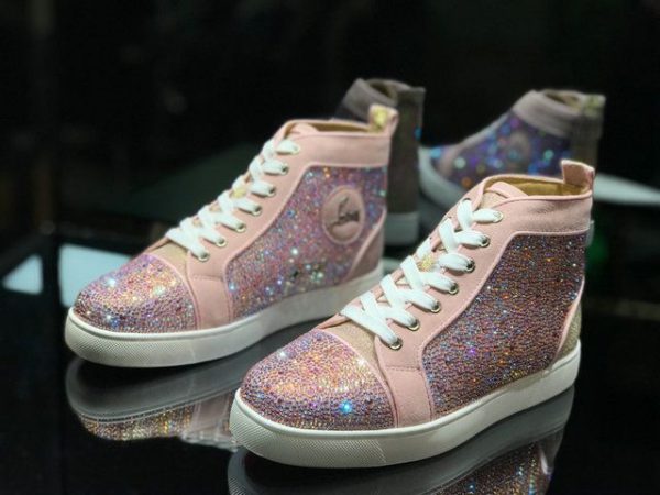 Christian Louboutin Baskets Hautes Femme Louis Strass Strass Roses Ornements Rose