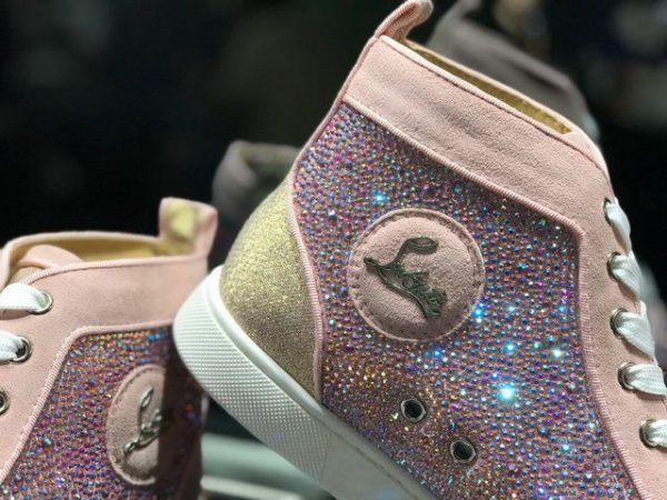 Christian Louboutin Baskets Hautes Femme Louis Strass Strass Roses Ornements Rose – Image 3